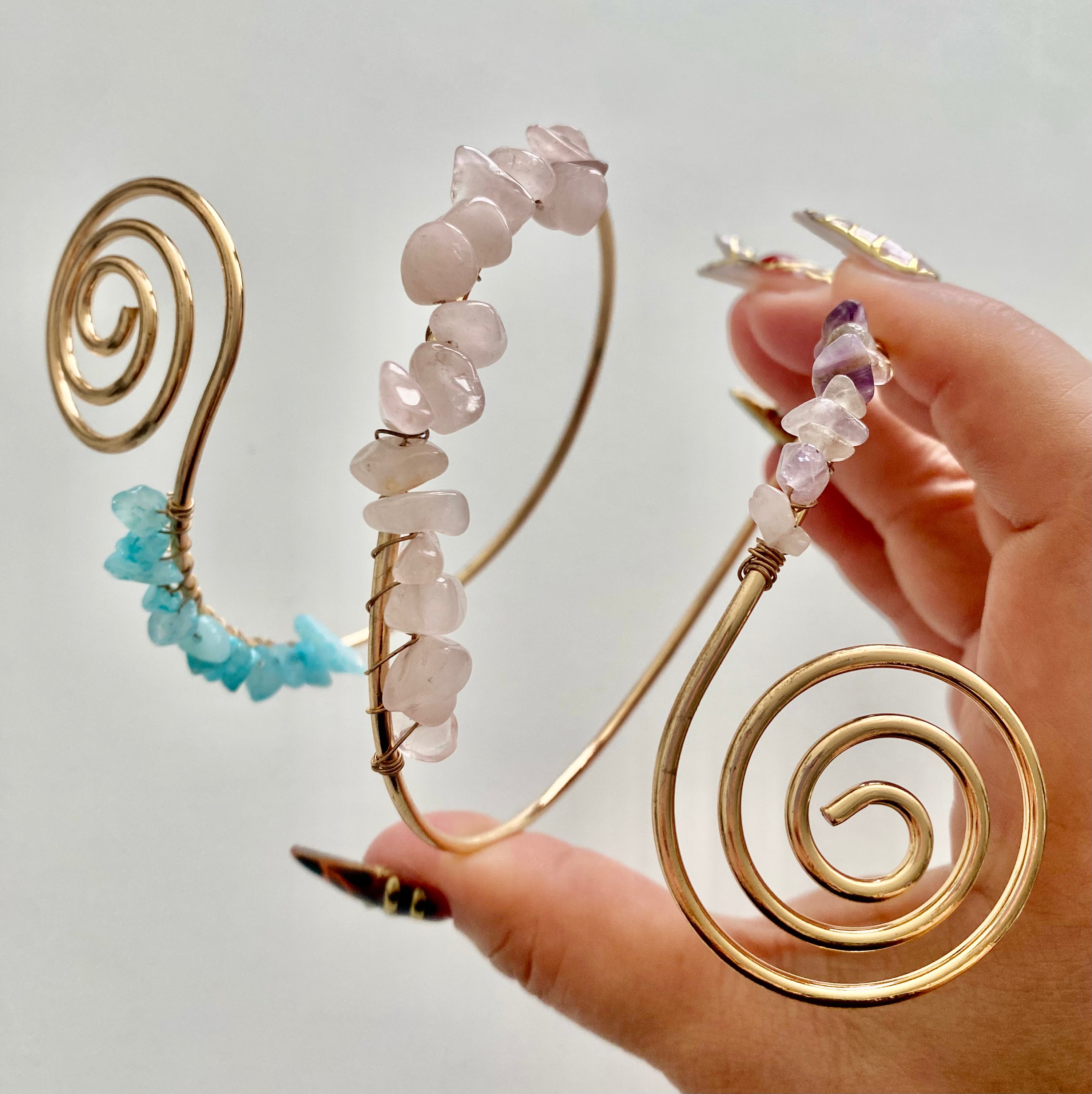 Aquamarine, Rosequartz, Amethyst Cooper Armband