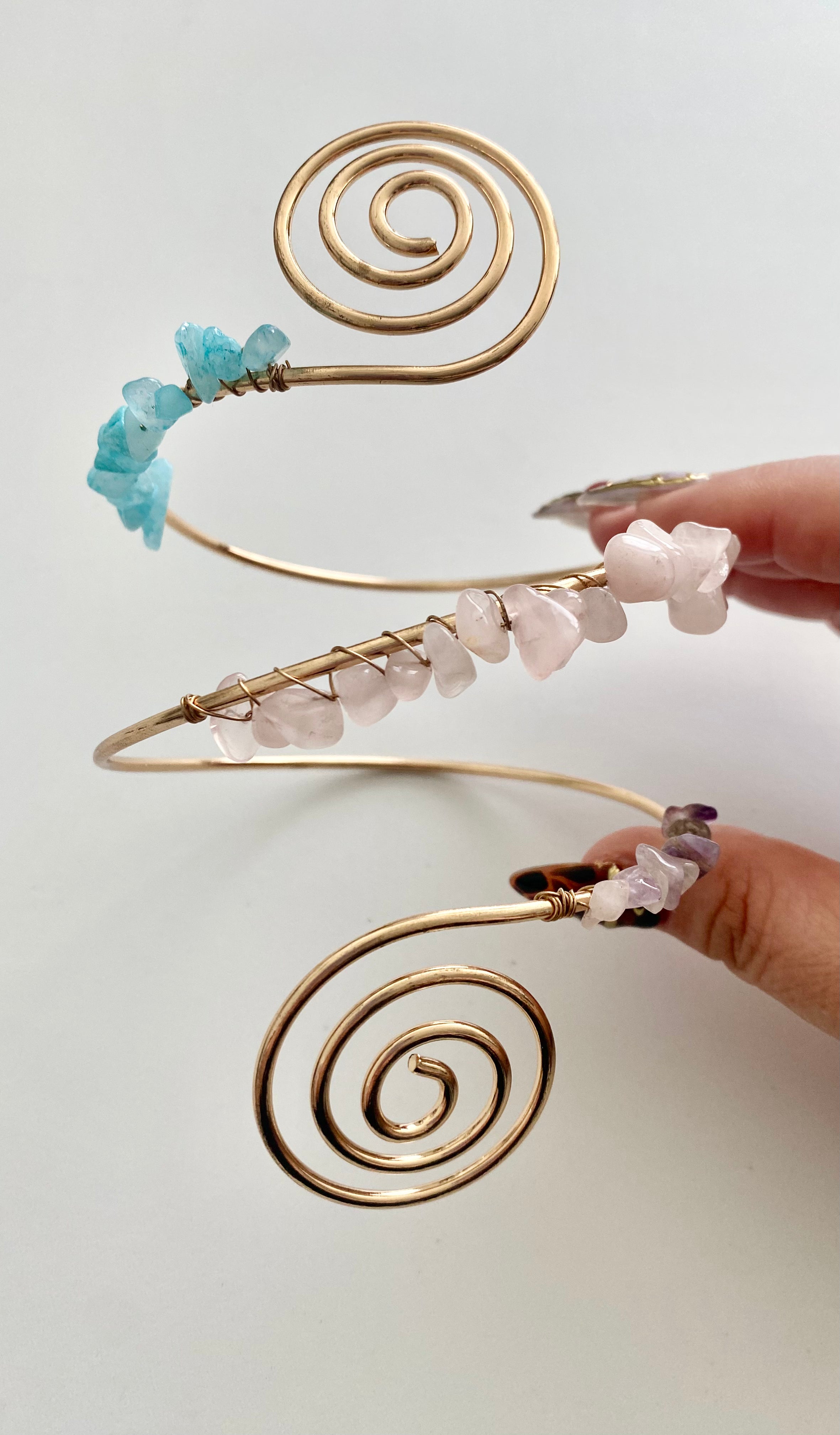 Aquamarine, Rosequartz, Amethyst Cooper Armband