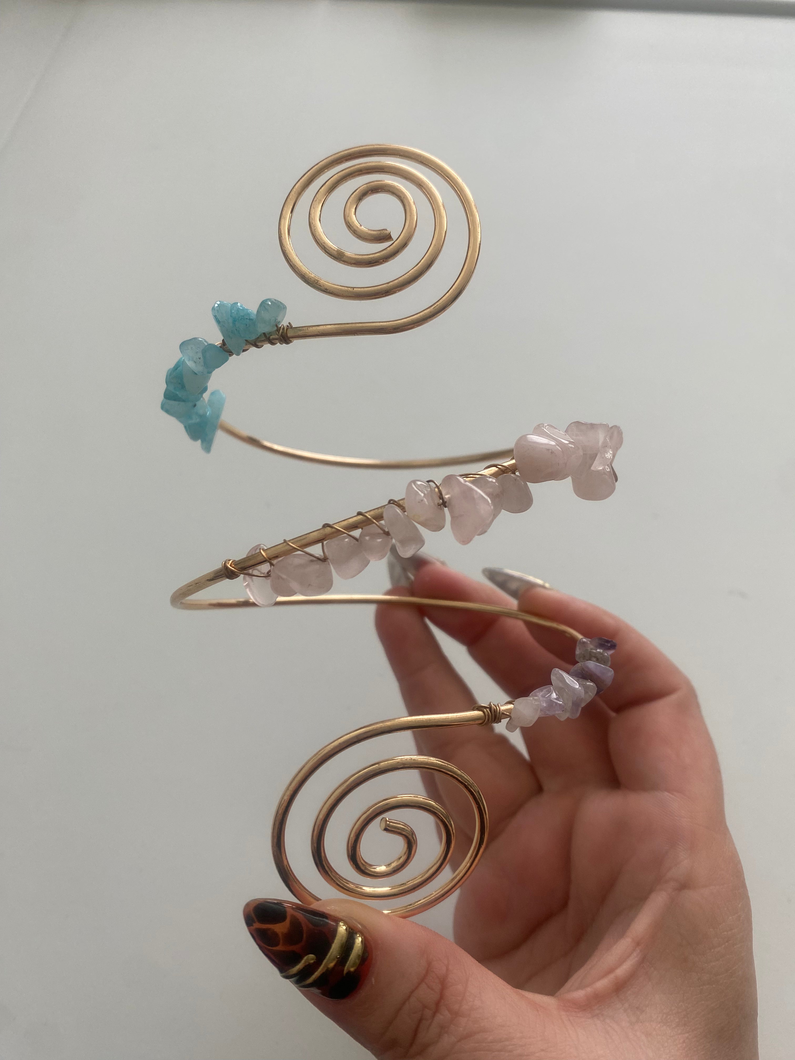 Aquamarine, Rosequartz, Amethyst Cooper Armband